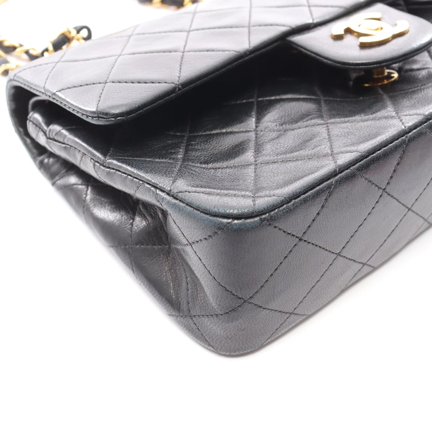 Chanel Classic Flap Bag Vintage Small Lambskin Black Gold Hardware