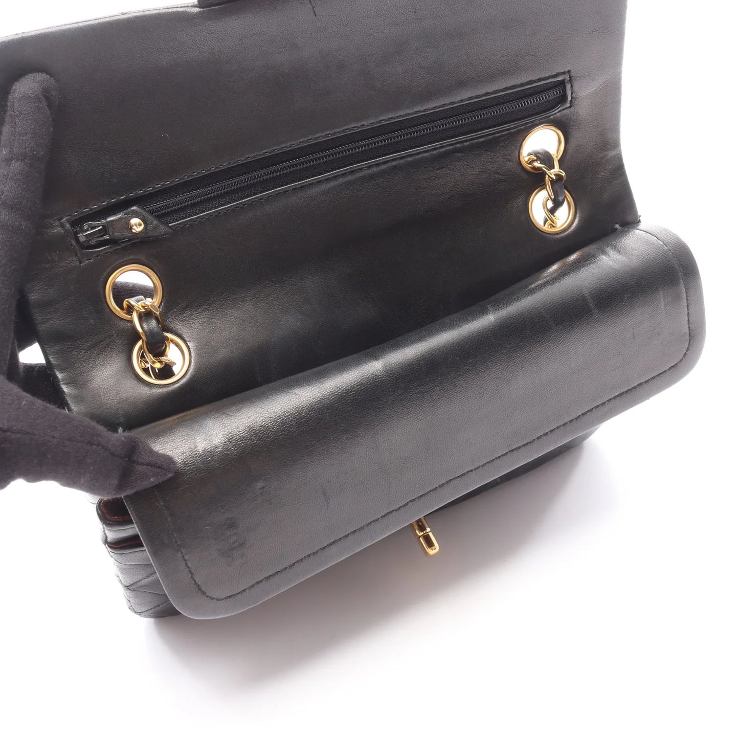 Chanel Classic Flap Bag Vintage Small Lambskin Black Gold Hardware