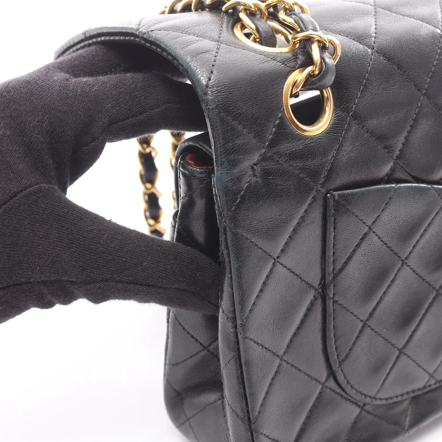 Chanel Classic Flap Bag Vintage Small Lambskin Black Gold Hardware