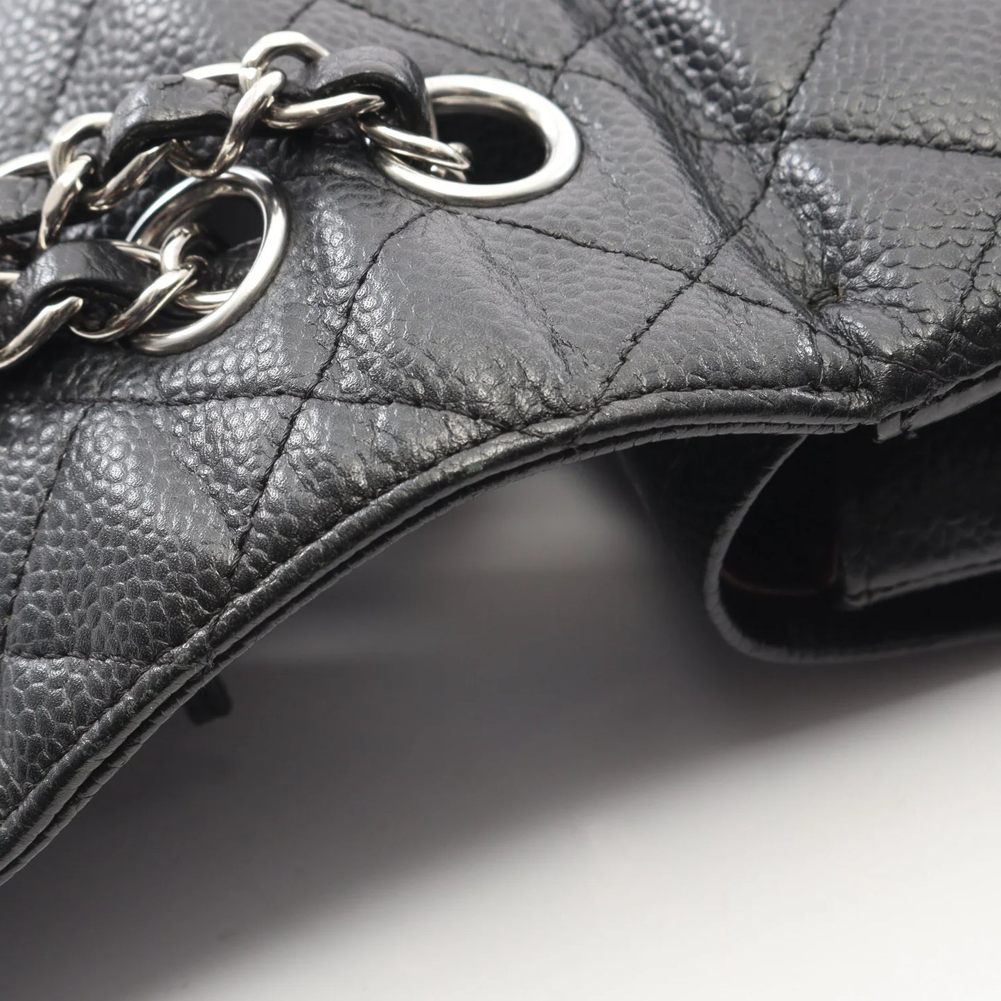 Chanel Classic Flap Bag Vintage Medium Caviar Black Silver Hardware