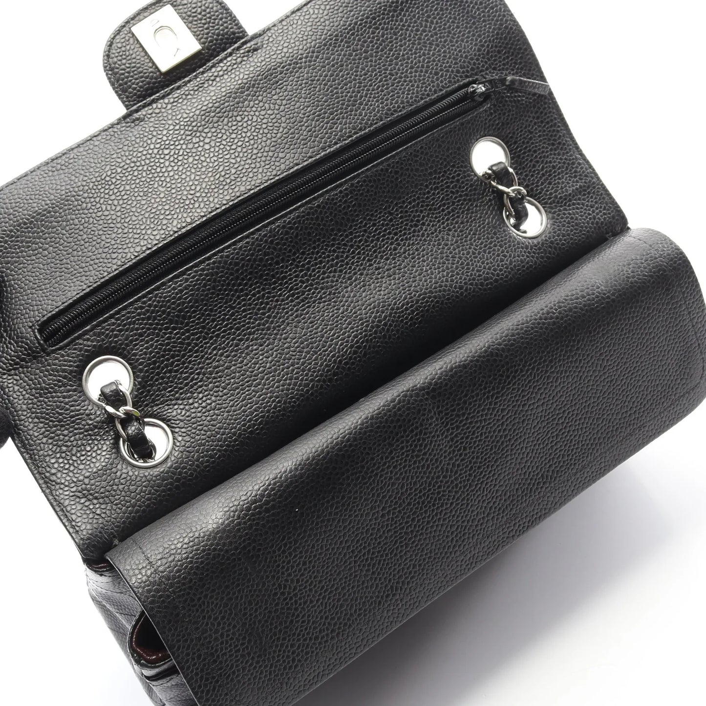 Chanel Classic Flap Bag Vintage Medium Caviar Black Silver Hardware