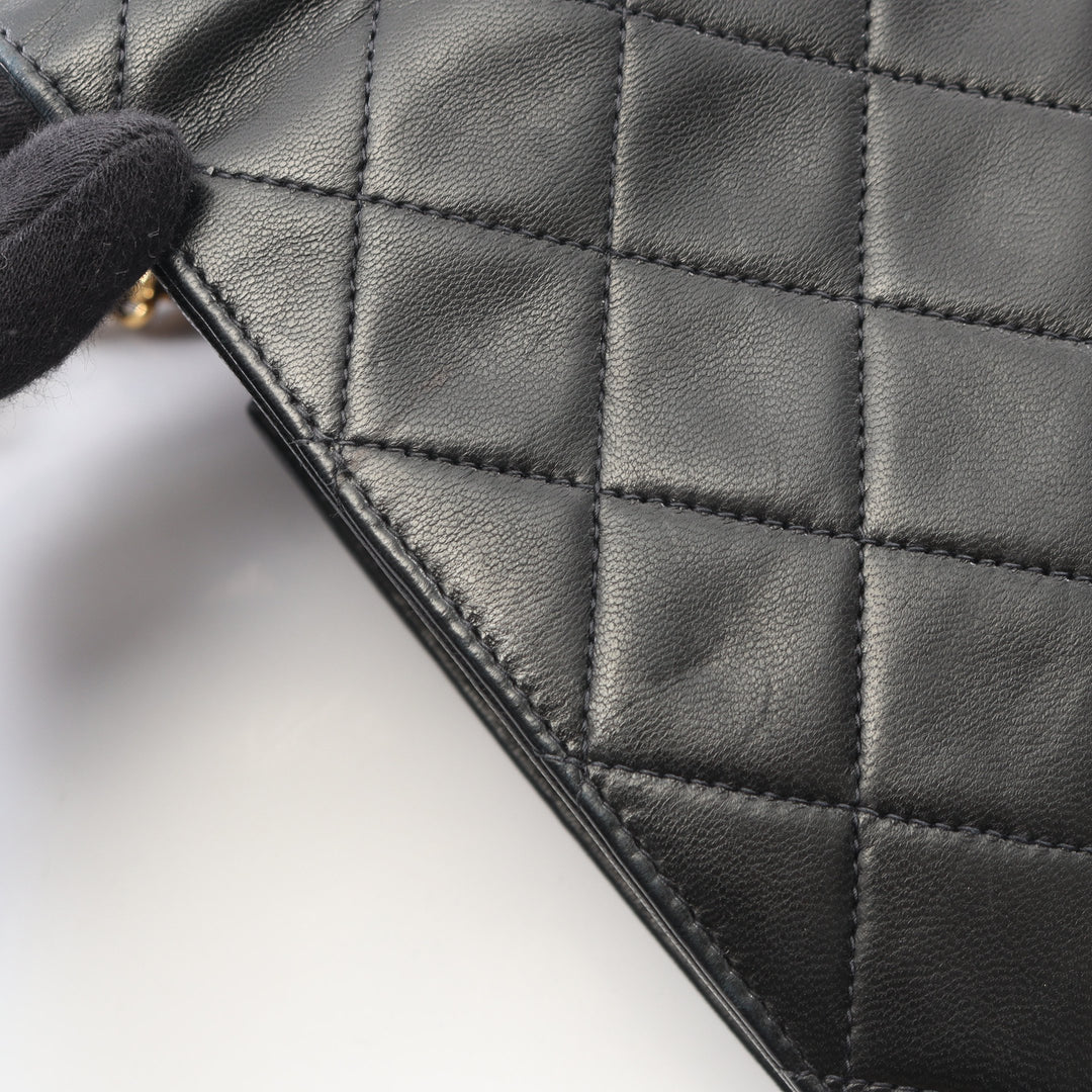 Chanel Full Flap Shoulder Bag Vintage Lambskin Black Gold Hardware