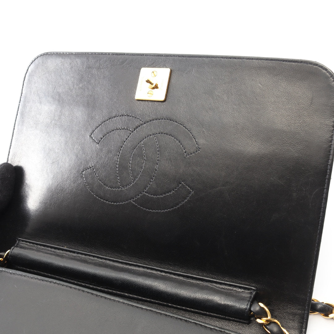 Chanel Full Flap Shoulder Bag Vintage Lambskin Black Gold Hardware