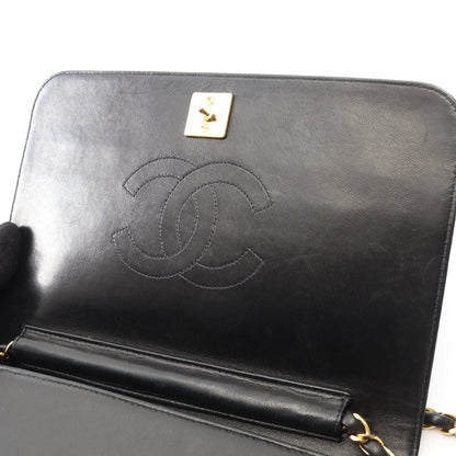 Chanel Full Flap Shoulder Bag Vintage Lambskin Black Gold Hardware