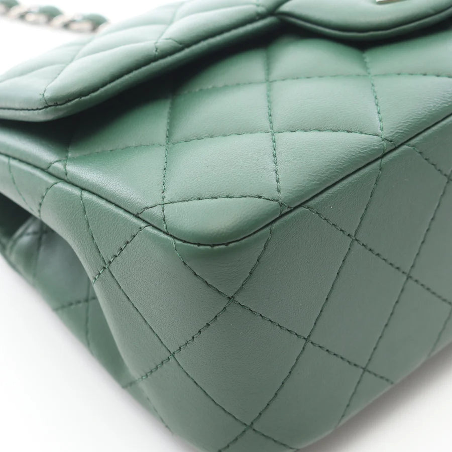 Chanel Mini Matelasse 20 Bag Vintage Lambskin Green Silver Hardware