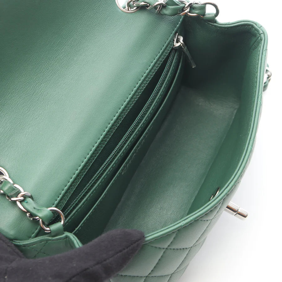 Chanel Mini Matelasse 20 Bag Vintage Lambskin Green Silver Hardware