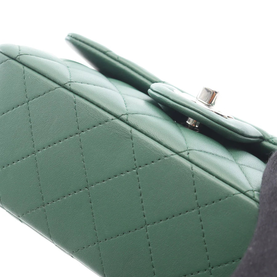 Chanel Mini Matelasse 20 Bag Vintage Lambskin Green Silver Hardware