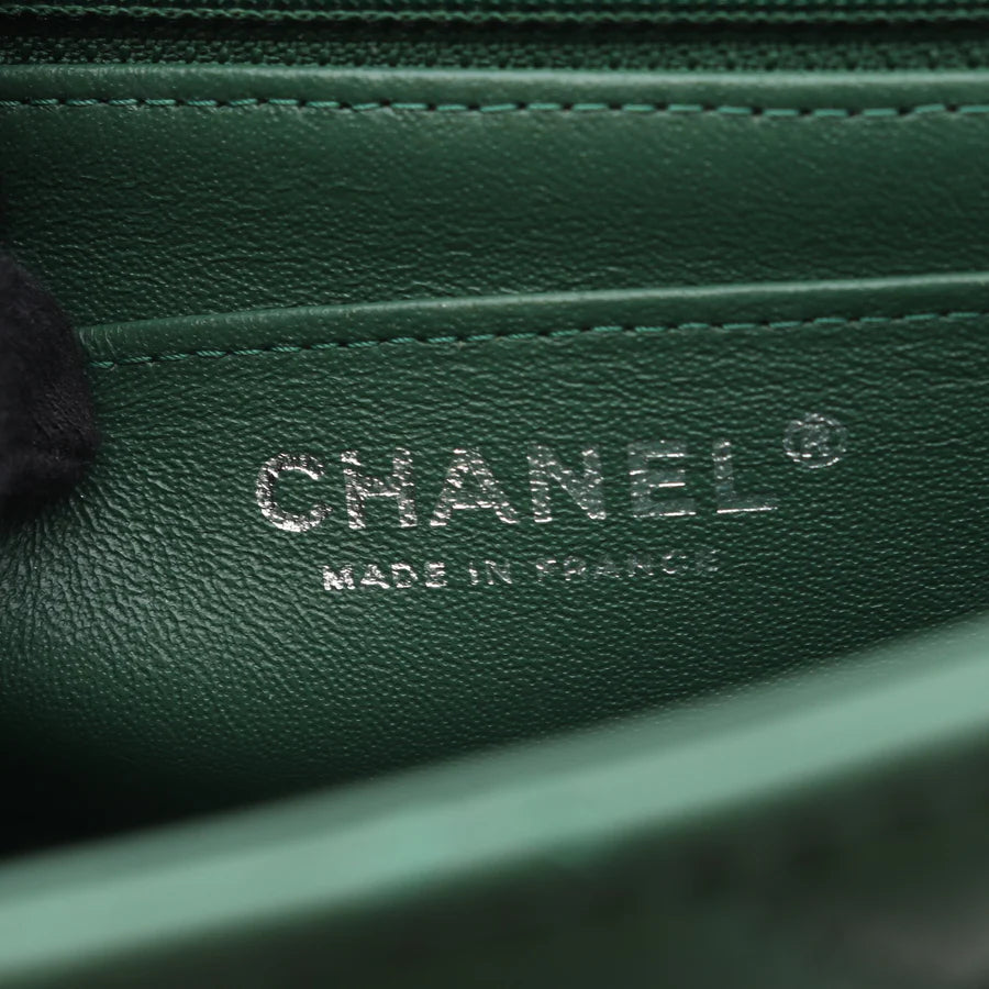 Chanel Mini Matelasse 20 Bag Vintage Lambskin Green Silver Hardware