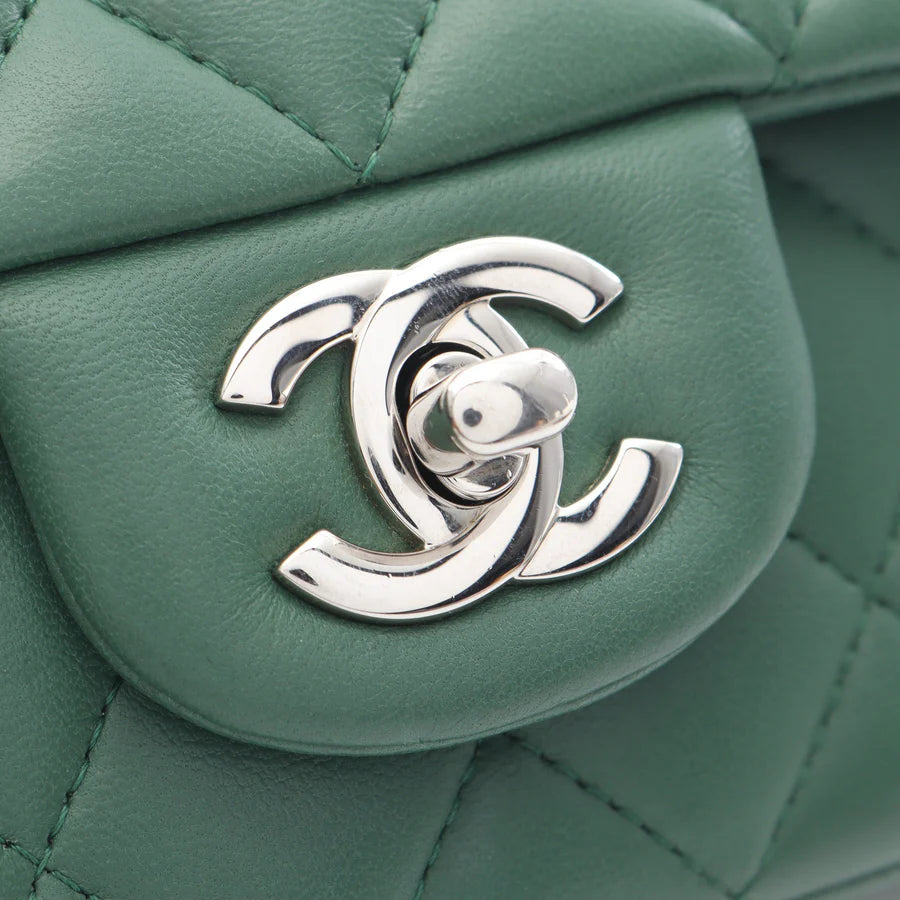 Chanel Mini Matelasse 20 Bag Vintage Lambskin Green Silver Hardware