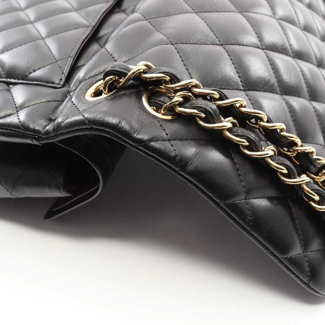 Chanel Jumbo Classic Flap Bag Vintage Lambskin Black Gold Hardware