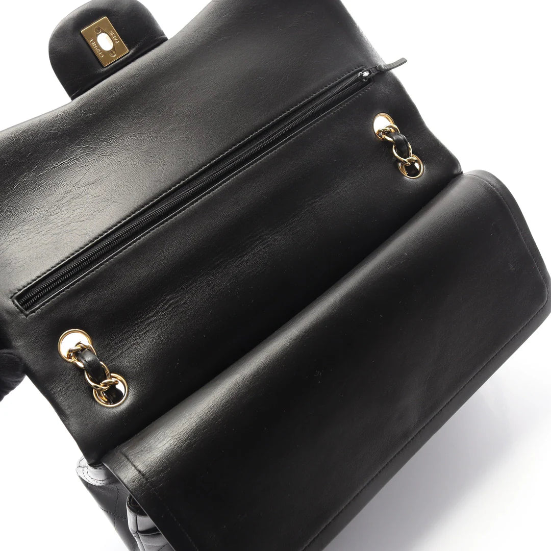 Chanel Jumbo Classic Flap Bag Vintage Lambskin Black Gold Hardware