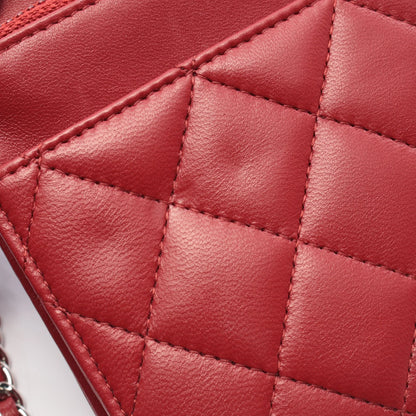 Chanel Wallet On Chain Vintage Bag Lambskin Red Silver Hardware