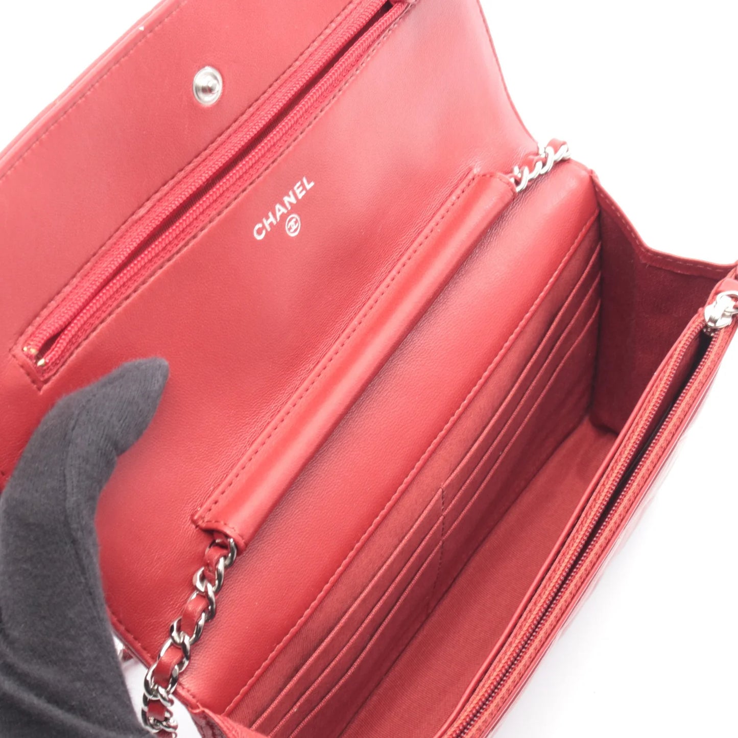 Chanel Wallet On Chain Vintage Bag Lambskin Red Silver Hardware