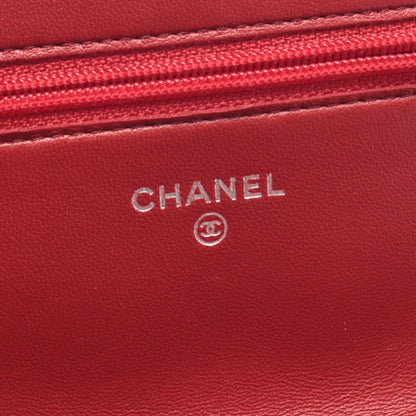Chanel Wallet On Chain Vintage Bag Lambskin Red Silver Hardware