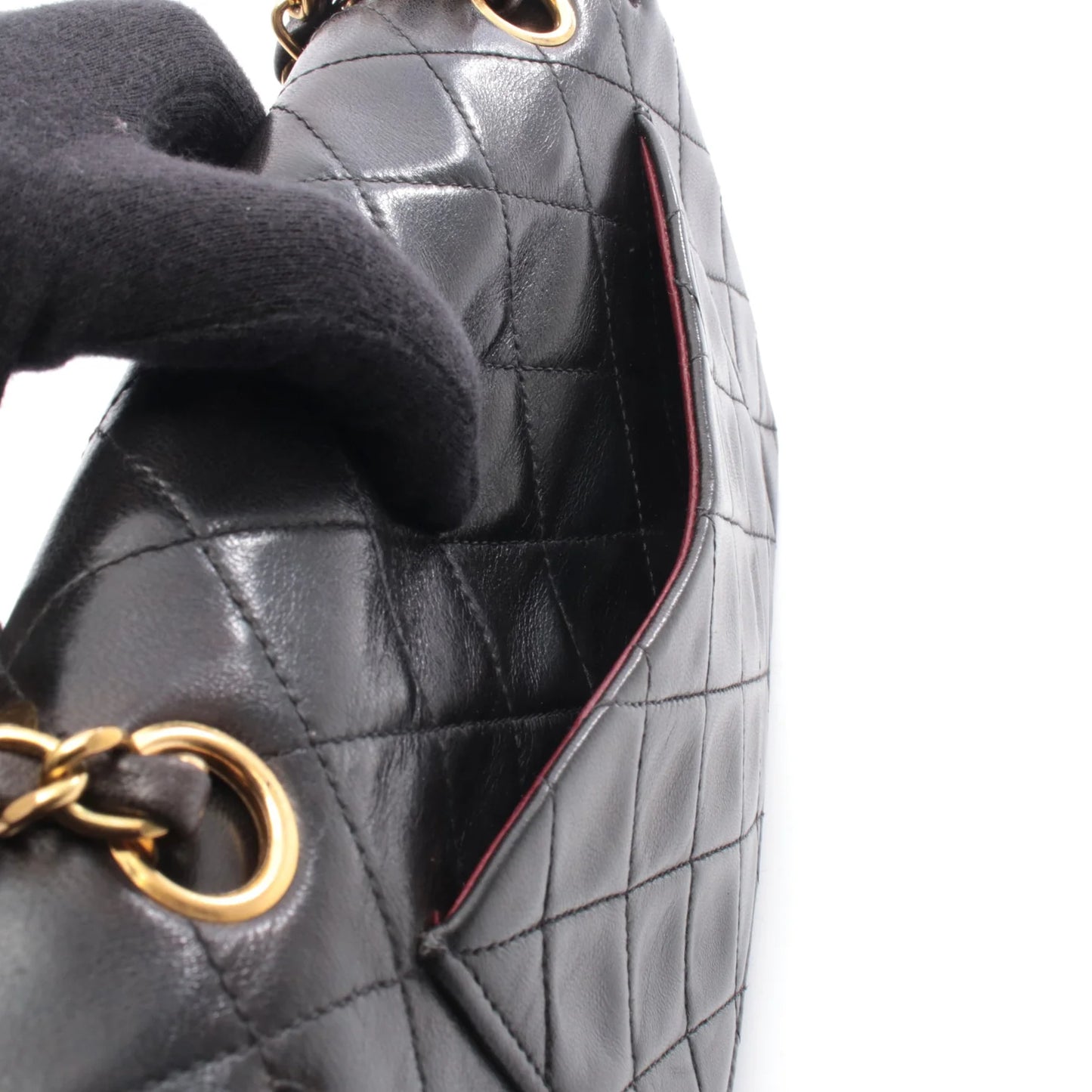 Chanel Classic Flap Bag Vintage Small Lambskin Black Gold Hardware