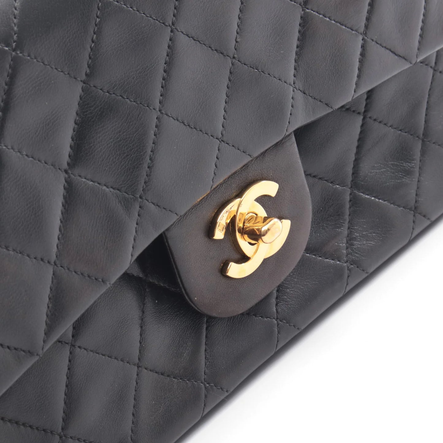 Chanel Classic Flap Bag Vintage Small Lambskin Black Gold Hardware