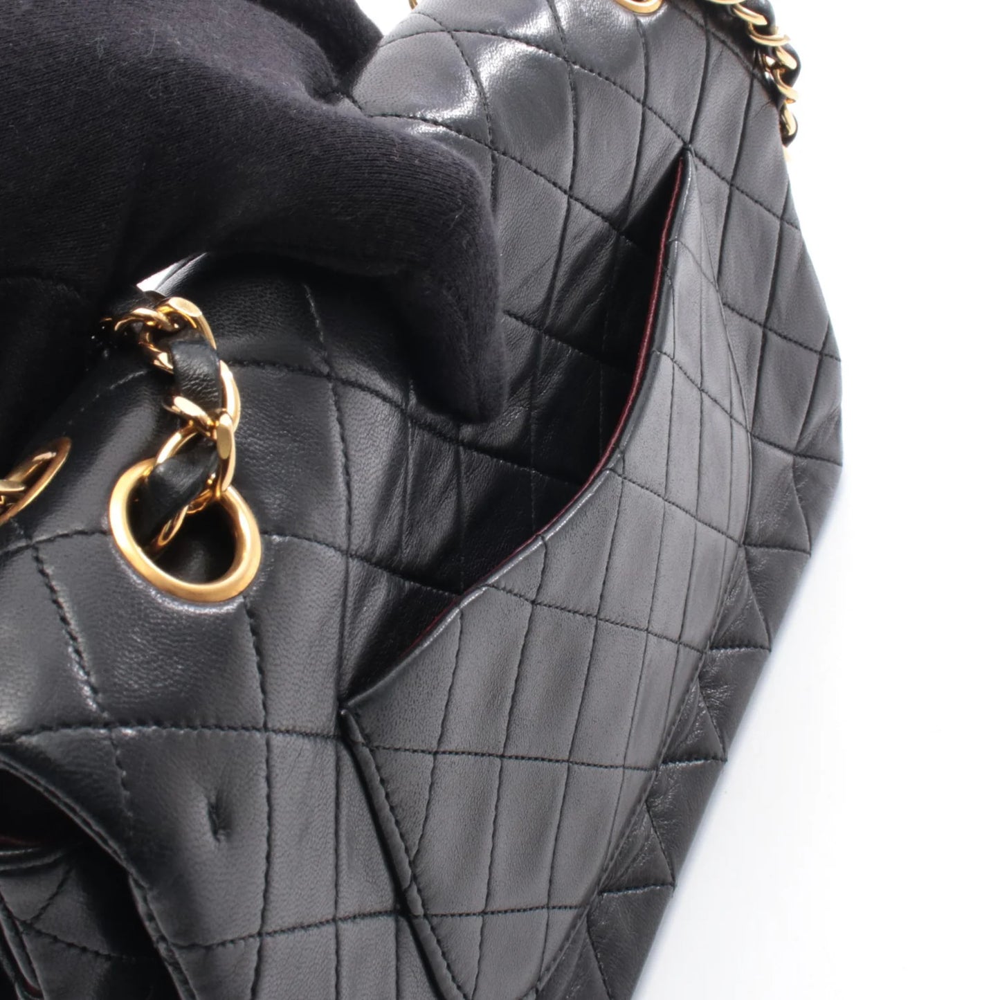 Chanel Classic Flap Bag Vintage Medium Lambskin Black Gold Hardware