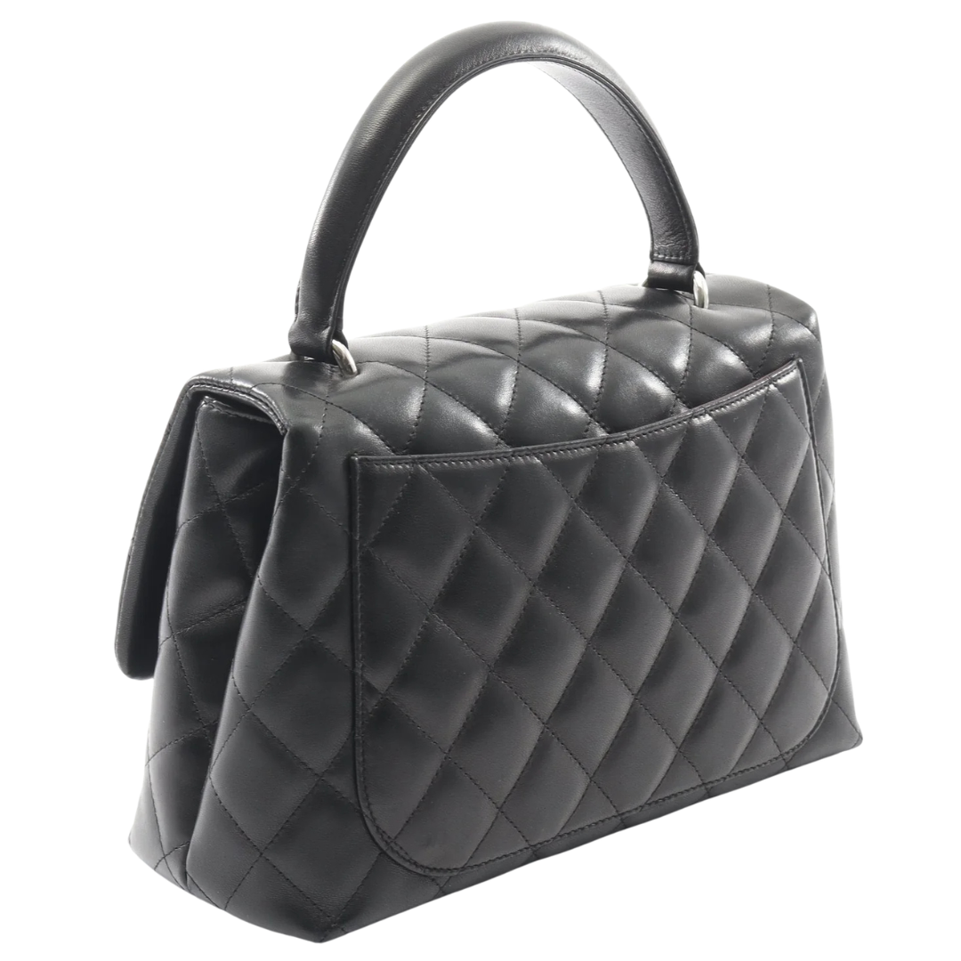 Chanel Matelasse Top Handle Bag Vintage Lambskin Black Silver Hardware