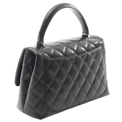 Chanel Matelasse Top Handle Bag Vintage Lambskin Black Silver Hardware