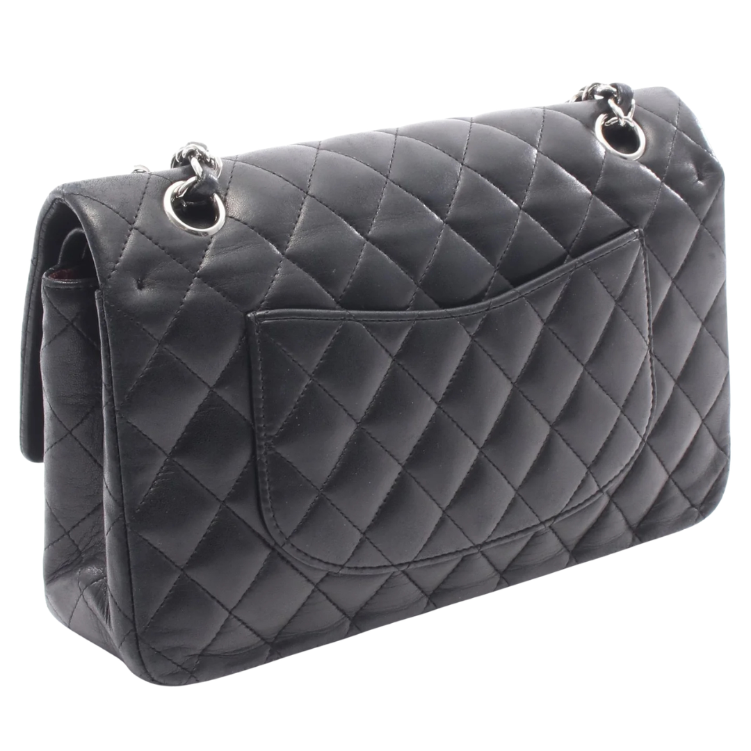 Chanel Classic flap Bag Vintage Medium Lambskin Black Silver Hardware