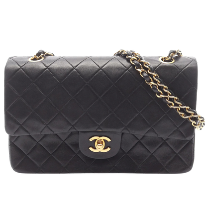 Chanel Classic Flap Bag Vintage Medium Lambskin Black Gold Hardware