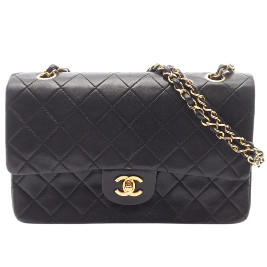 Chanel Classic Flap Bag Vintage Medium Lambskin Black Gold Hardware