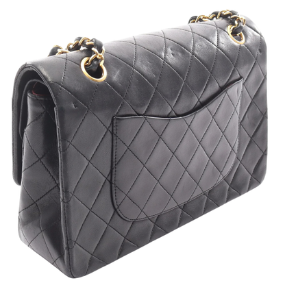 Chanel Classic Flap Bag Vintage Medium Lambskin Black Gold Hardware