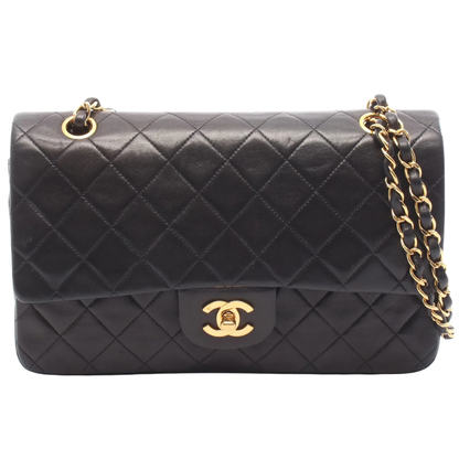 Chanel Classic Flap Bag Vintage Medium Lambskin Black Gold Hardware