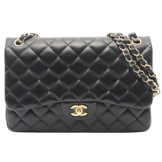 Chanel Jumbo Classic Flap Bag Vintage Lambskin Black Gold Hardware