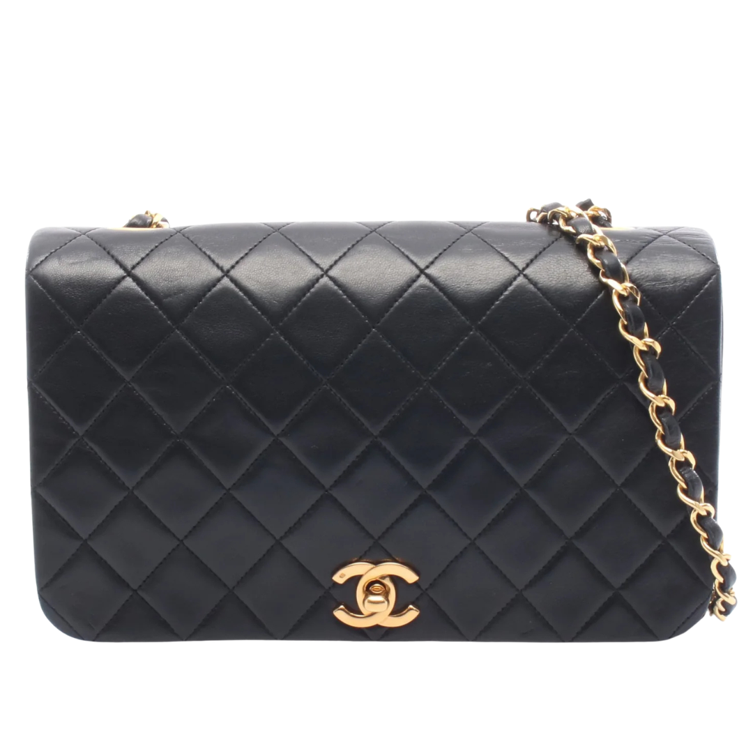 Chanel Full Flap Bag Vintage Lambskin Black Gold Hardware