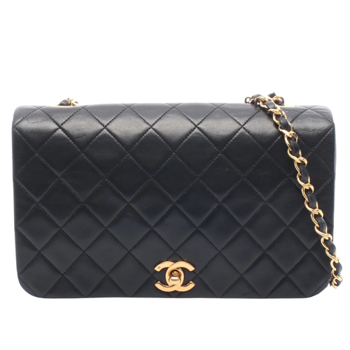 Chanel Full Flap Bag Vintage Lambskin Black Gold Hardware