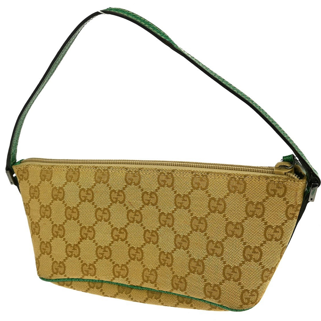 Gucci Boat Pochette Vintage Bag Beige Green