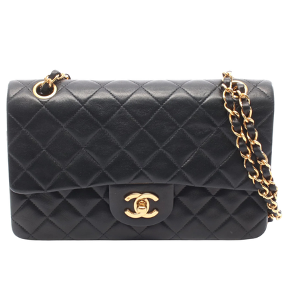 Chanel Classic Flap Bag Vintage Small Lambskin Black Gold Hardware