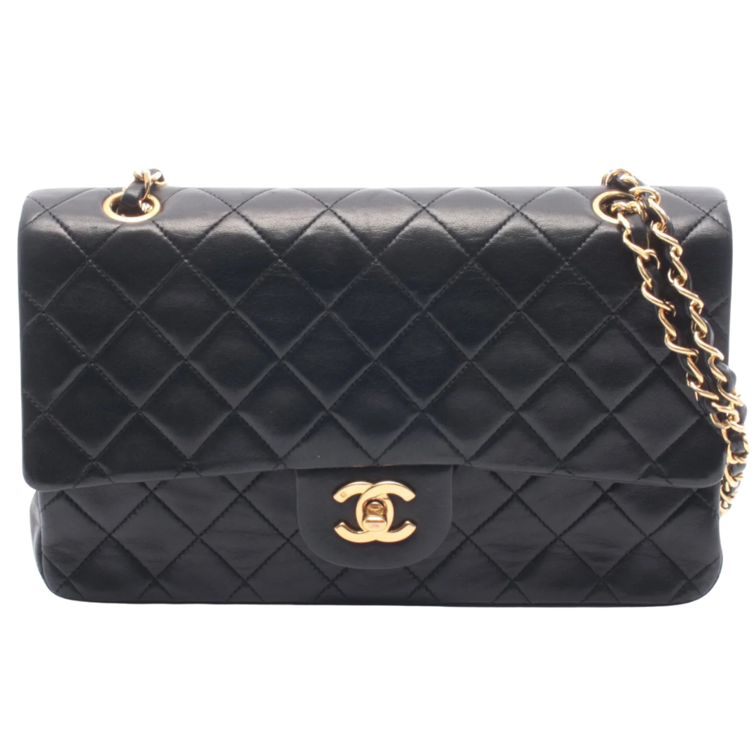 Chanel Classic Flap Bag Vintage Medium Lambskin Black Gold Hardware