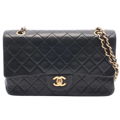 Chanel Classic Flap Bag Vintage Medium Lambskin Black Gold Hardware
