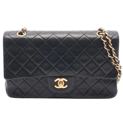 Chanel Classic Flap Bag Vintage Medium Lambskin Black Gold Hardware