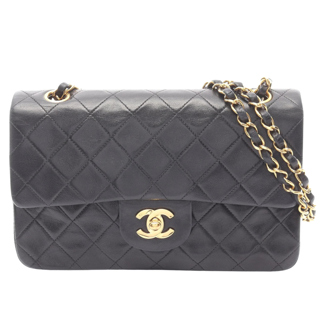 Chanel Classic Flap Bag Vintage Small Lambskin Black Gold Hardware