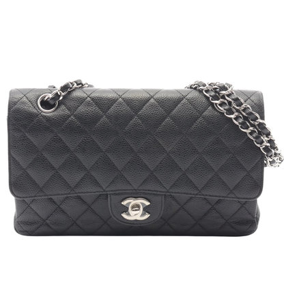 Chanel Classic Flap Bag Vintage Medium Caviar Black Silver Hardware