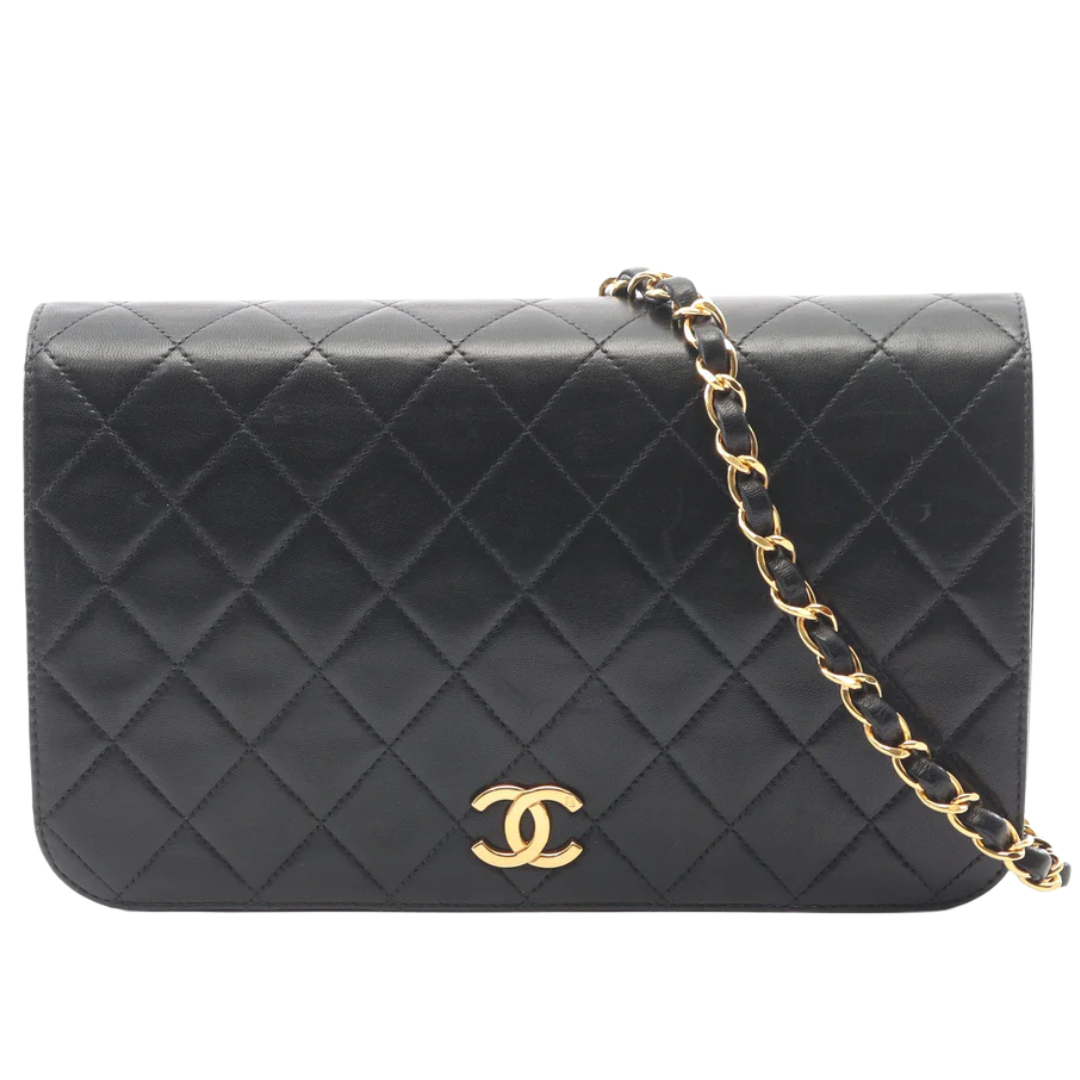 Chanel Full Flap Shoulder Bag Vintage Lambskin Black Gold Hardware