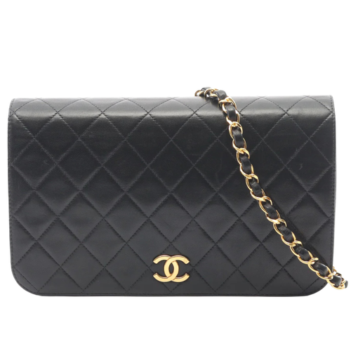 Chanel Full Flap Shoulder Bag Vintage Lambskin Black Gold Hardware
