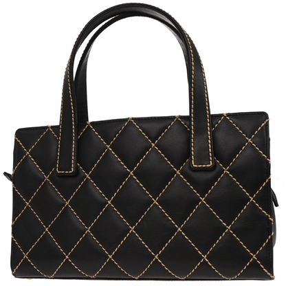 Chanel Surpique Tote Quilted Leather Vintage Bag Black Gold Hardware Medium
