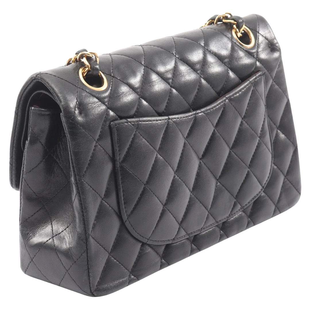 Chanel Classic Flap Bag Vintage Small Lambskin Black Gold Hardware