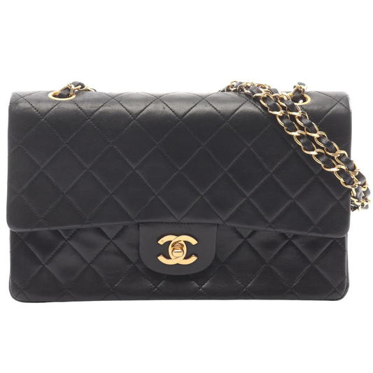 Chanel Classic Flap Bag Vintage Medium Lambskin Black Gold Hardware