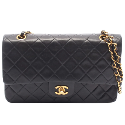 Chanel Classic Flap Bag Vintage Medium Lambskin Black Gold Hardware