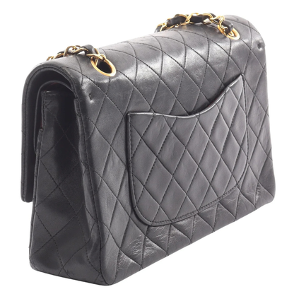 Chanel Classic Flap Bag Vintage Medium Lambskin Black Gold Hardware