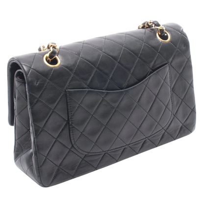 Chanel Classic Flap Bag Vintage Medium Lambskin Black Gold Hardware