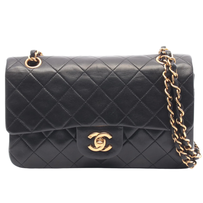 Chanel Classic Flap Bag Vintage Small Lambskin Black Gold Hardware
