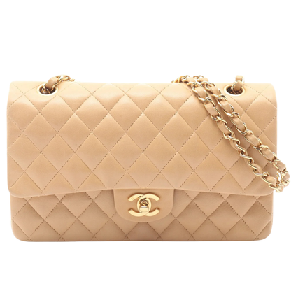 Chanel Classic Flap Bag Vintage Medium Lambskin Beige Gold Hardware