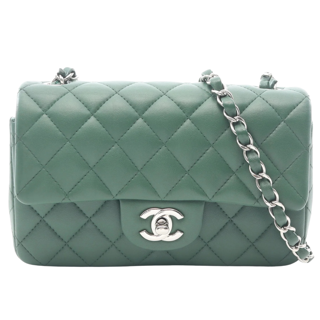 Chanel Mini Matelasse 20 Bag Vintage Lambskin Green Silver Hardware