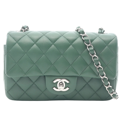 Chanel Mini Matelasse 20 Bag Vintage Lambskin Green Silver Hardware